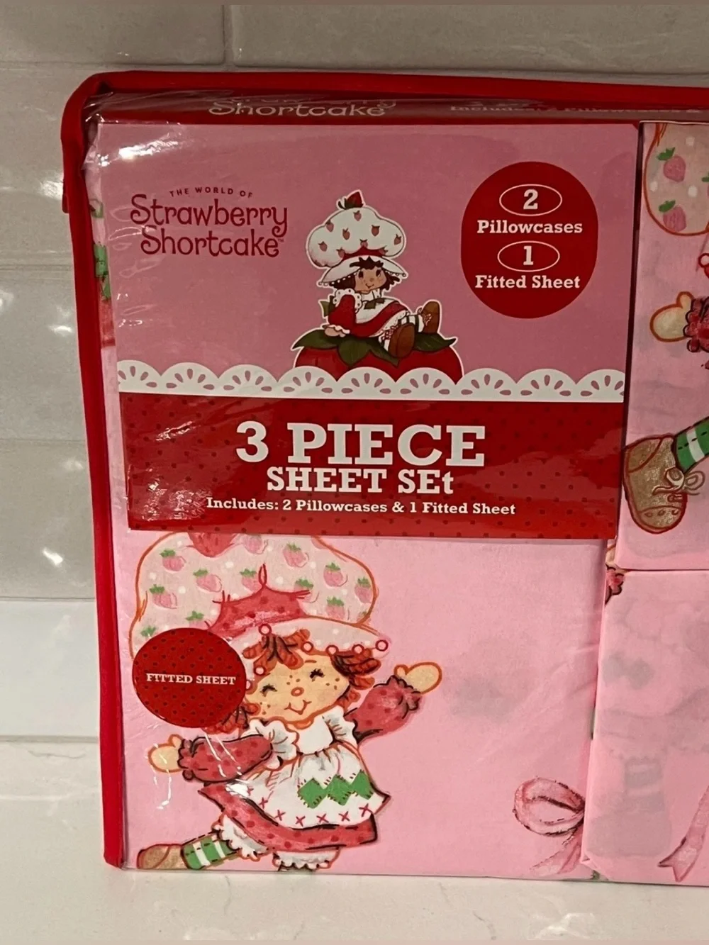 Lot 2 STRAWBERRY SHORTCAKE Twin Fitted Sheet Set 3 Piece 2 Pillowcases Pink HTF